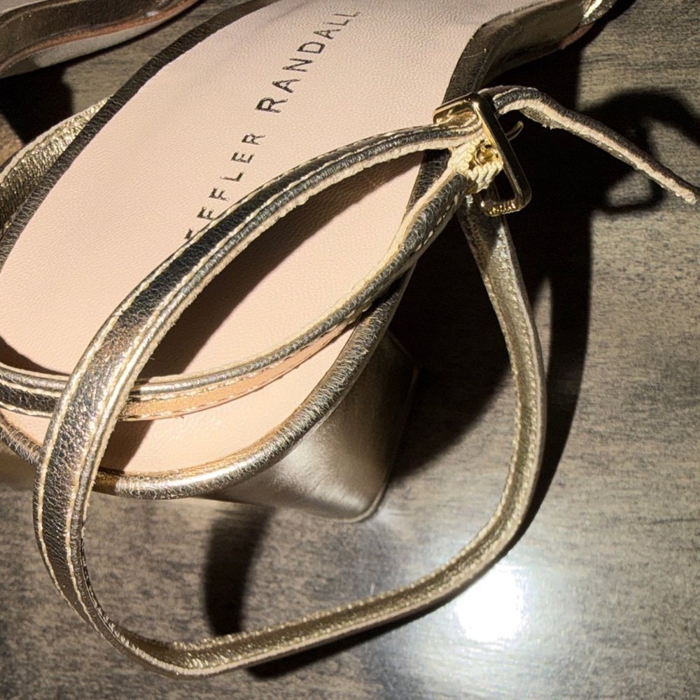 NWT Loeffler Randall Maeve Metallic Gold Knot Bow Ankle Strap Heel - Picture 9 of 12